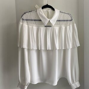 Laundry By Shelli Segal White Pleated Lace Blouse